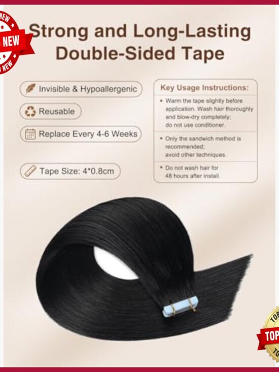 20-Inch Tape-In Human Hair Extensions, 20 Pieces, Straight Seamless Weft main image 4